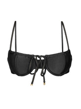 Cargar imagen en el visor de la galería, Product Front: Rio De Sol Sostén Top Shimmer-Black Balconet-Tie