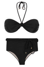 Cargar imagen en el visor de la galería, Product Front: Rio De Sol Conjunto Set Shimmer-Black Twist Belted-High-Waist