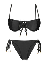 Cargar imagen en el visor de la galería, Product Front: Rio De Sol Conjunto Set Shimmer-Black Balconet-Tie Cheeky-Tie-Gold
