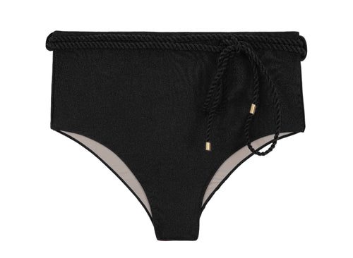 Product Front: Rio De Sol Bragas Bottom Shimmer-Black Belted-High-Waist