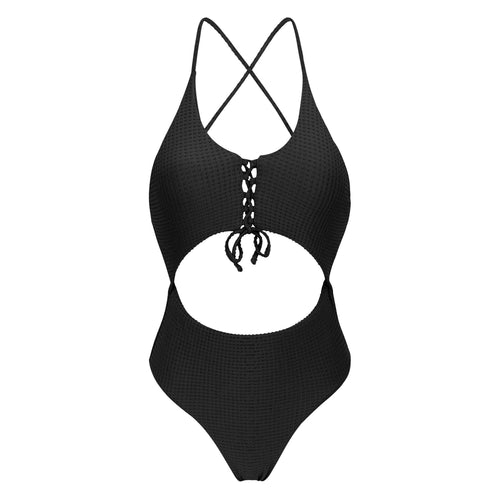 Product Front: Rio De Sol Una Pieza Dots-Black Ivy Strap