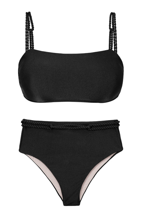 Product Front: Rio De Sol Conjunto Set Shimmer-Black Bandeau-Reto Hotpants