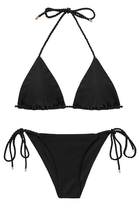 Product Front: Rio De Sol Conjunto Set Shimmer-Black Tri-Rope Cheeky-Rope