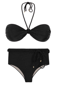 Product Front: Rio De Sol Conjunto Set Shimmer-Black Twist Belted-High-Waist