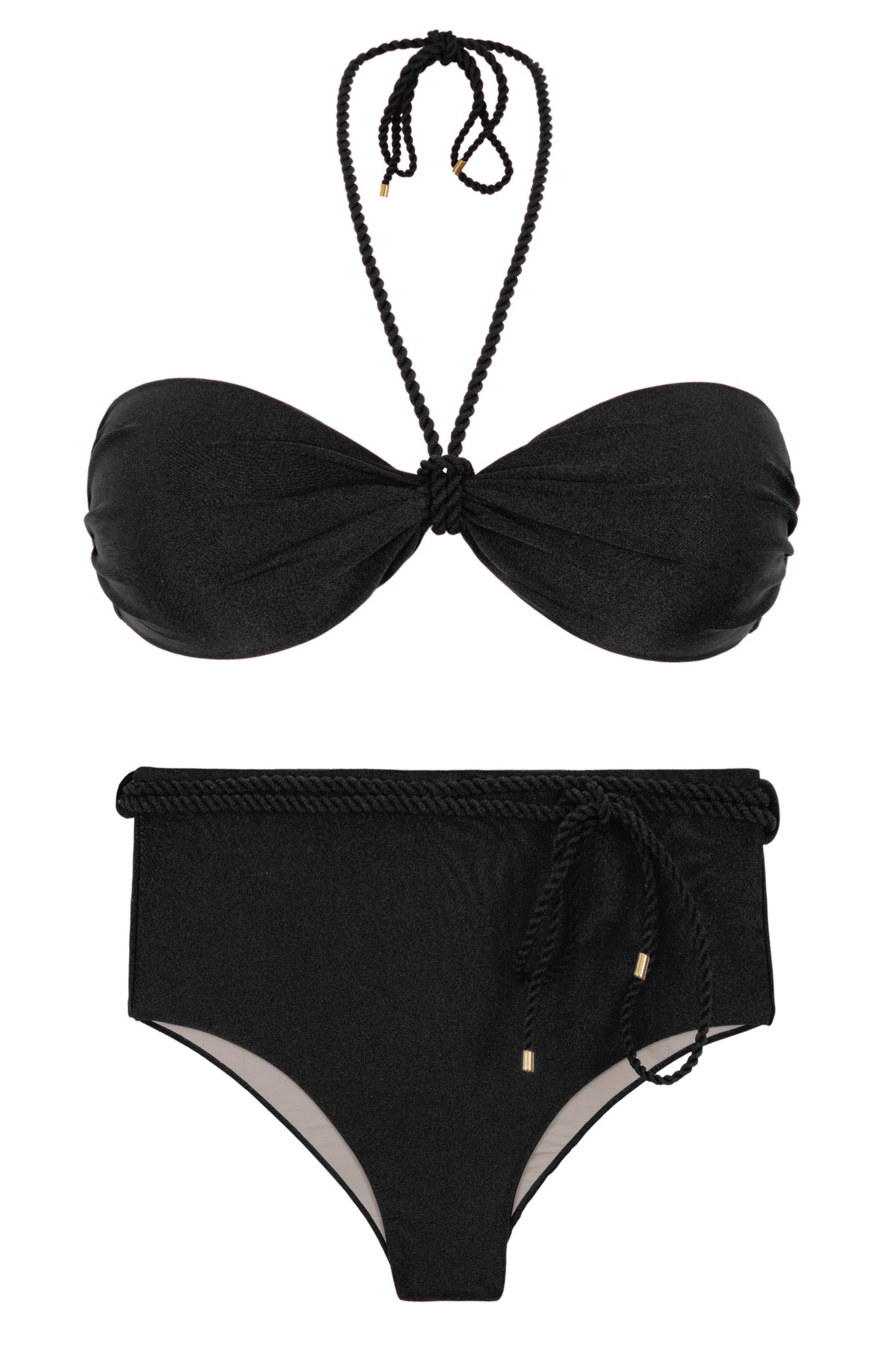 Product Front: Rio De Sol Conjunto Set Shimmer-Black Twist Belted-High-Waist