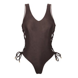 Product Front: Rio De Sol Una Pieza Shimmer-Coffee Zoe