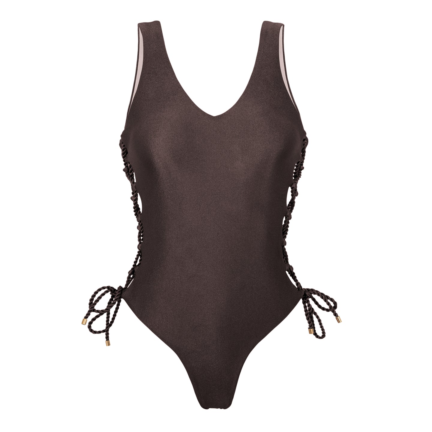 Product Front: Rio De Sol Una Pieza Shimmer-Coffee Zoe