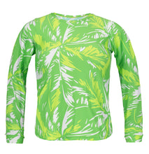 Cargar imagen en el visor de la galería, Product Front: Rio De Sol Sostén Top Green-Palms Rash-Guard
