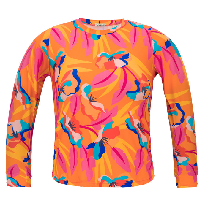 Product Front: Rio De Sol Sostén Top Orange-Bloom Rash-Guard