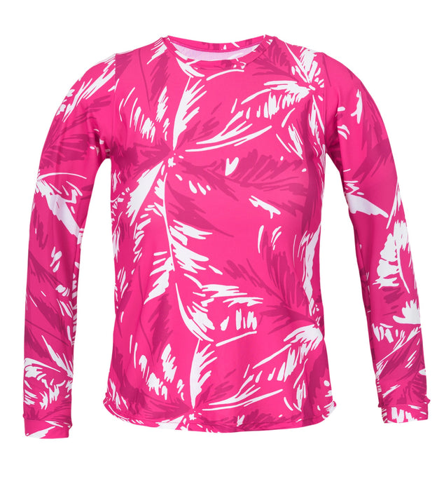 Product Front: Rio De Sol Sostén Top Pink-Palms Rash-Guard